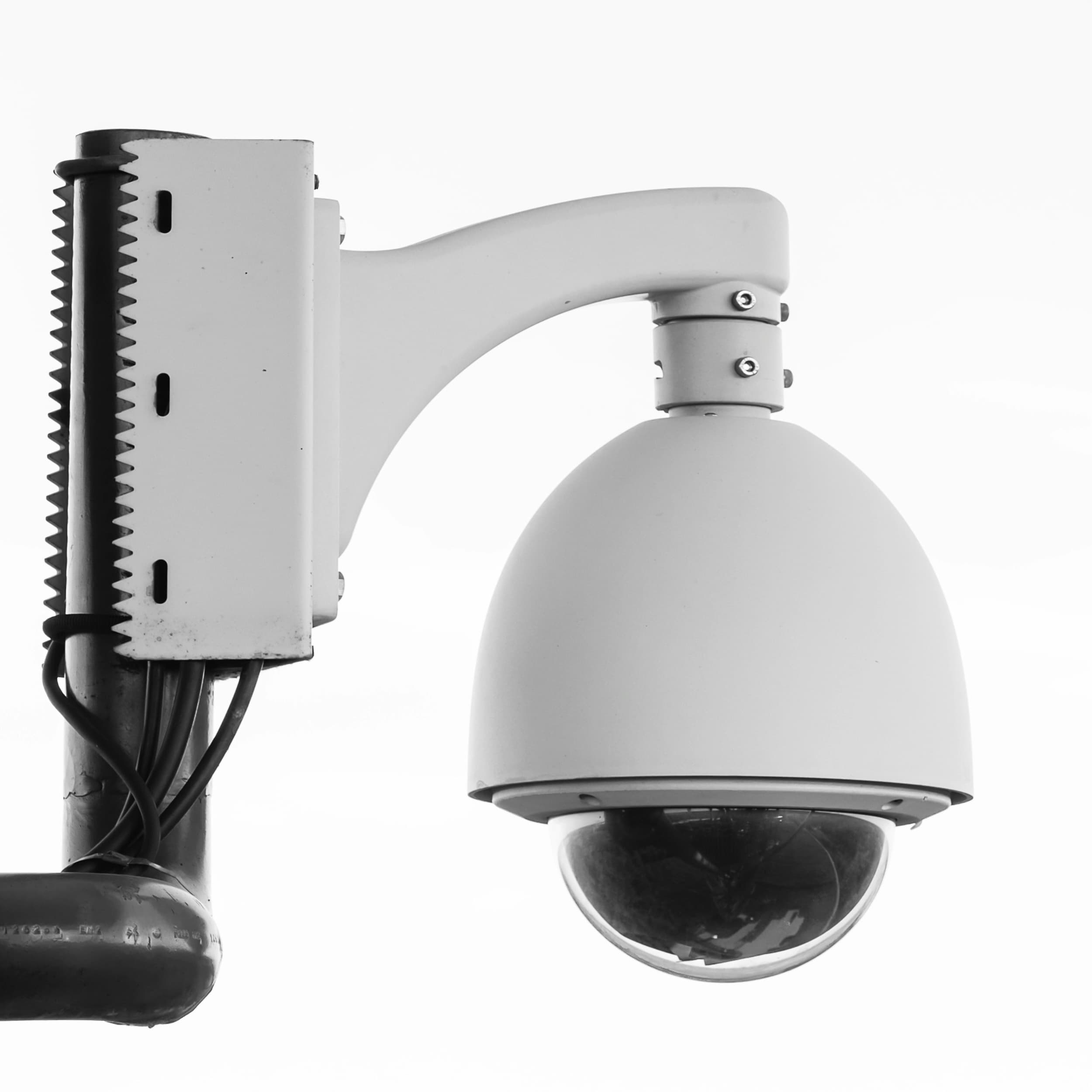 PTZ dome CCTV camera mounted on a pole